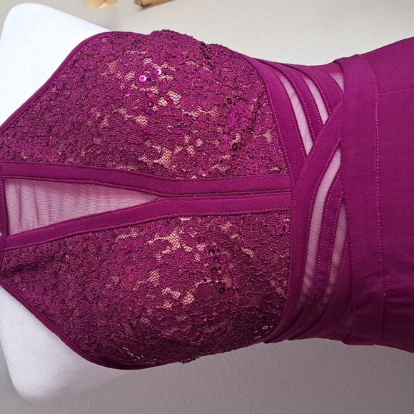 Morgan & Co Womens Purple Lace Trim Evening Dress Gown Junk Sz Small (5) - Picture 13 of 16